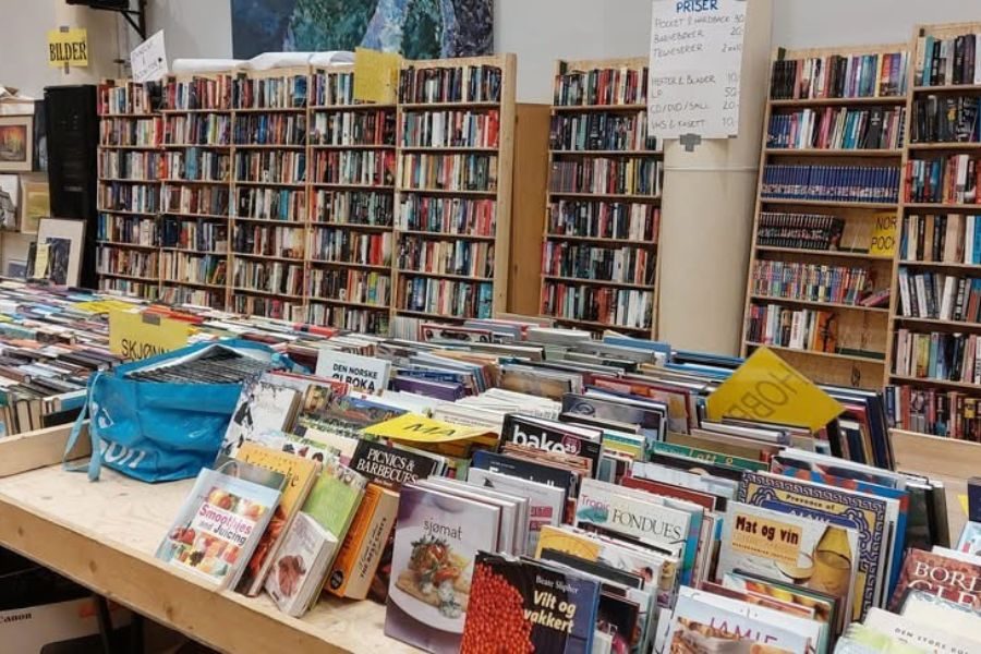 Bokavdelingen på loppemarkedet på Nordstrand skole med tusenvis av bøker