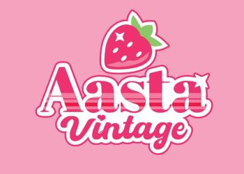 Rosa plakat med Aasta Vintage sin logo med et jordbær