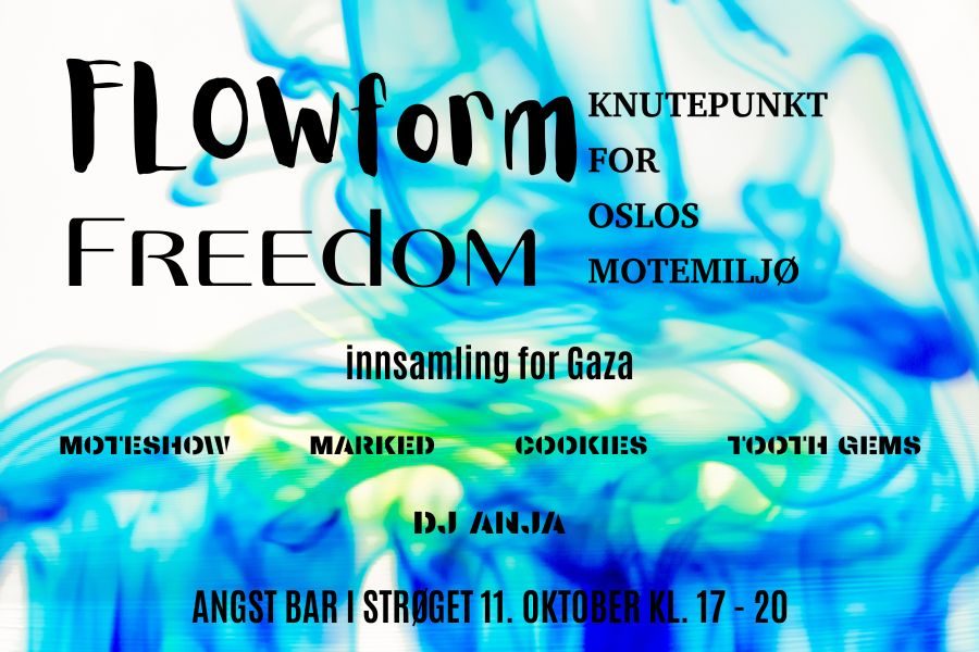 plakat for marked på angst bar plakat for marked på Angst Bar lørdag 11. oktober med moteshow, marked m.m. til inntekt for Gaza