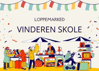 Fargerik plakat for loppemarkedet på Vinderen skole