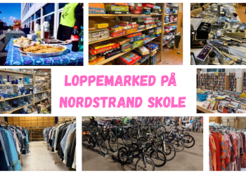 Plakat for loppemarkedet på Nordstrand skole i regi av Nordstrand skolenes musikkoprs med mange ulike avdleinger