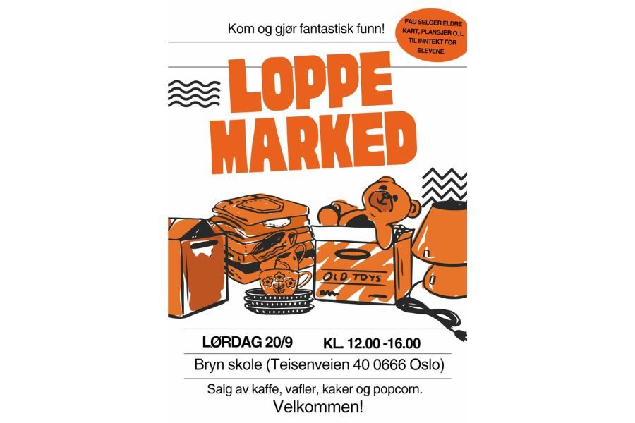 Plakat med informasjon om marked på Bryn skole